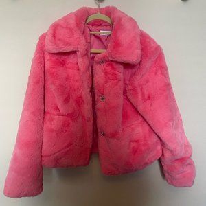 Pink Jax Cropped Faux Fur Jacket, Size L, Never worn before